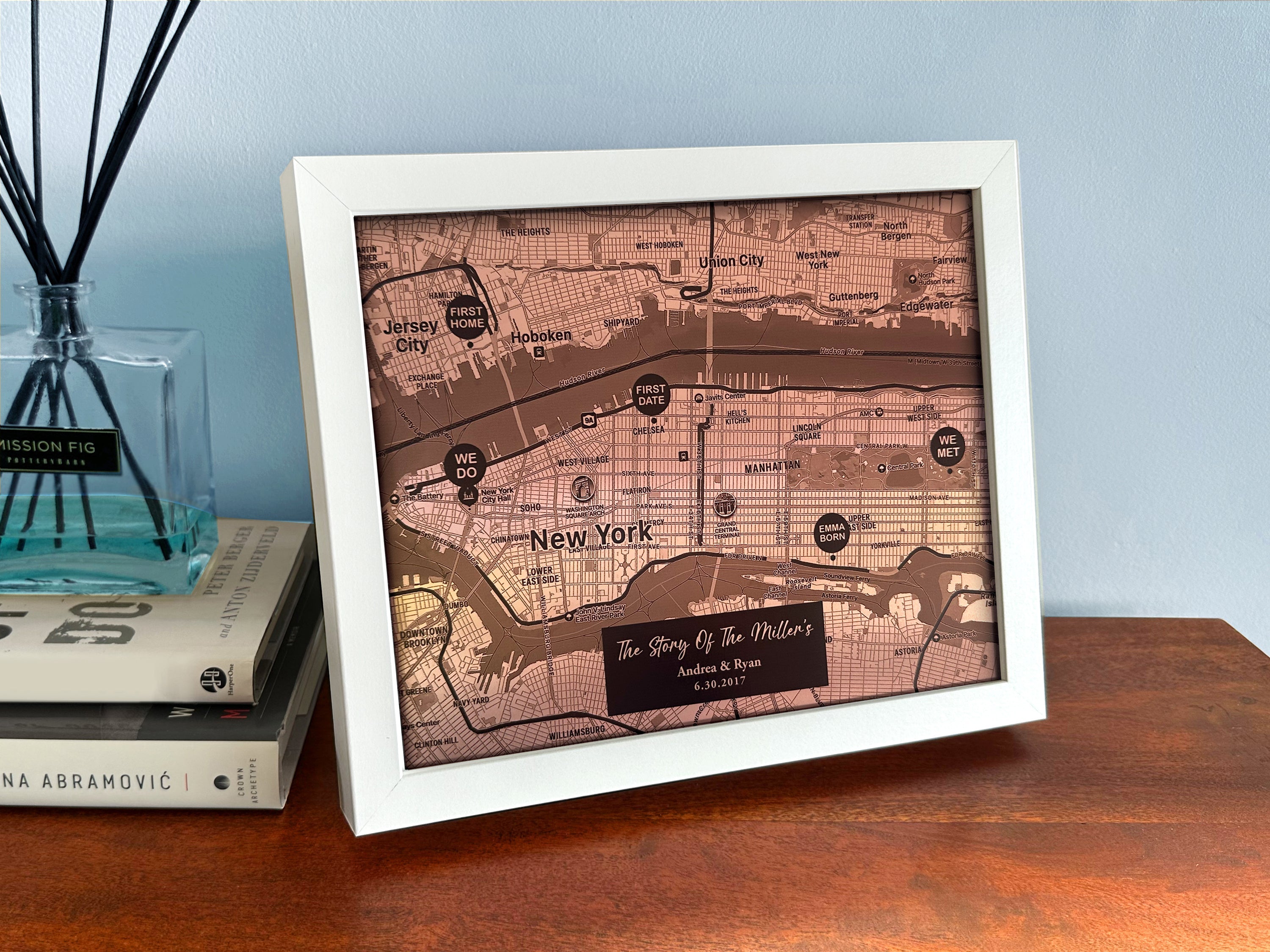 Copper Map with Custom Location Pins for 22nd anniversary