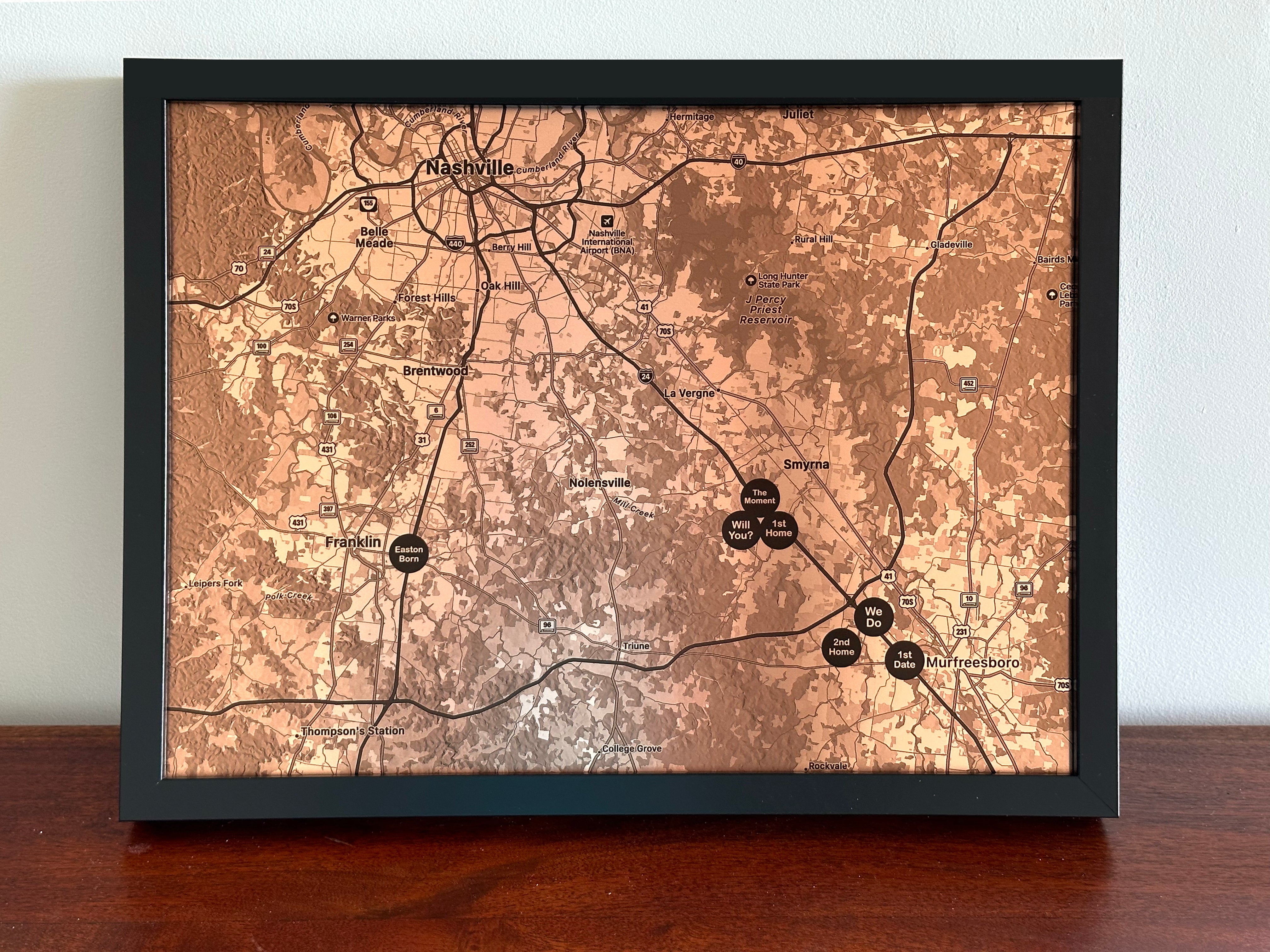 Copper Map with Custom Location Pins