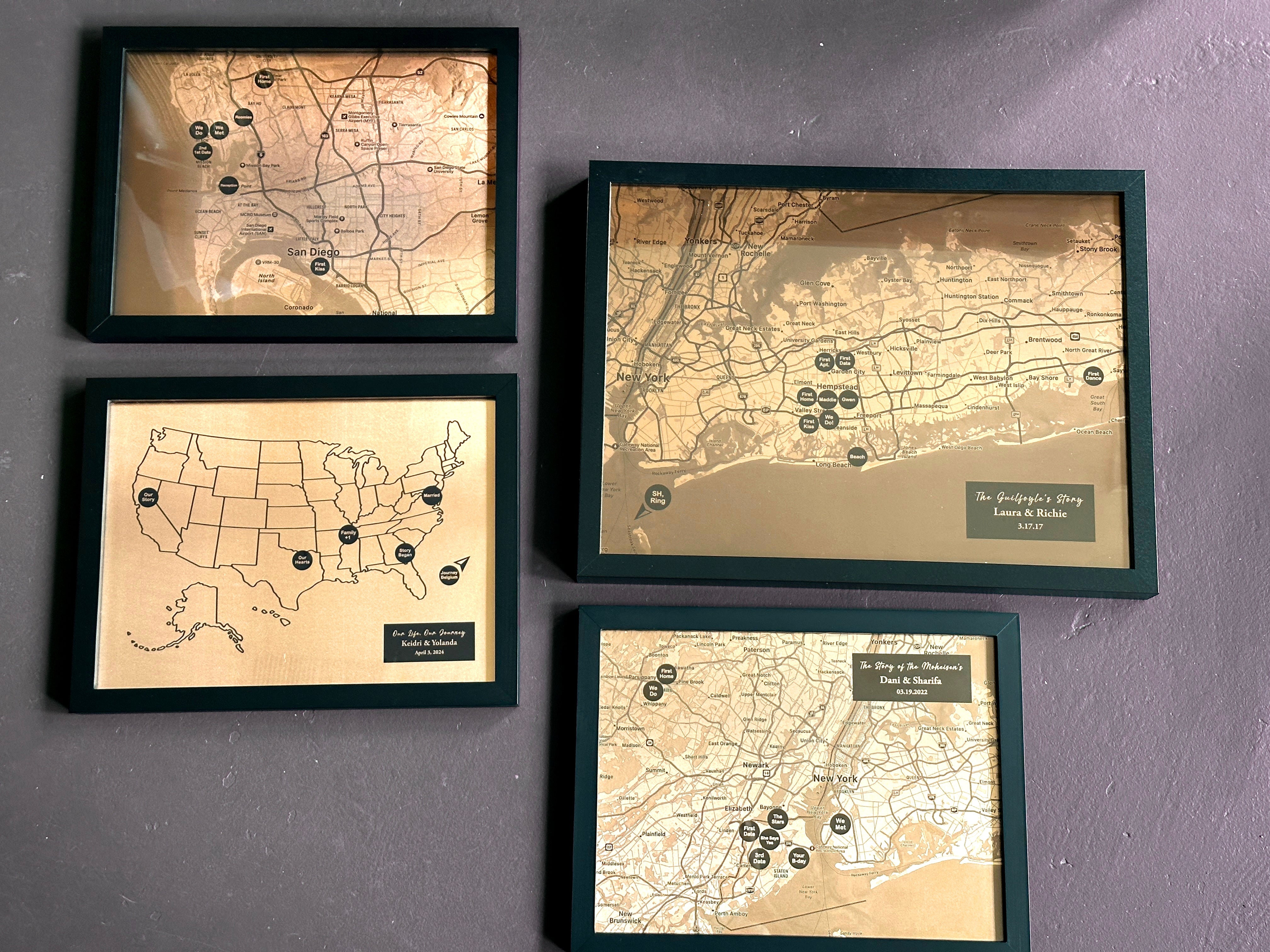 Copper Map with Custom Location Pins for 22nd anniversary