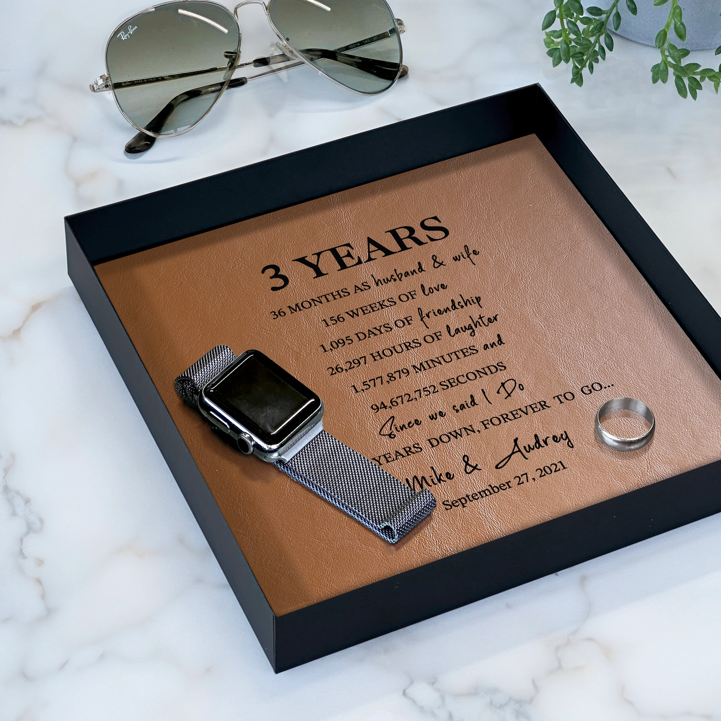 Personalized Leather Tray for Couples - Genuine Leather