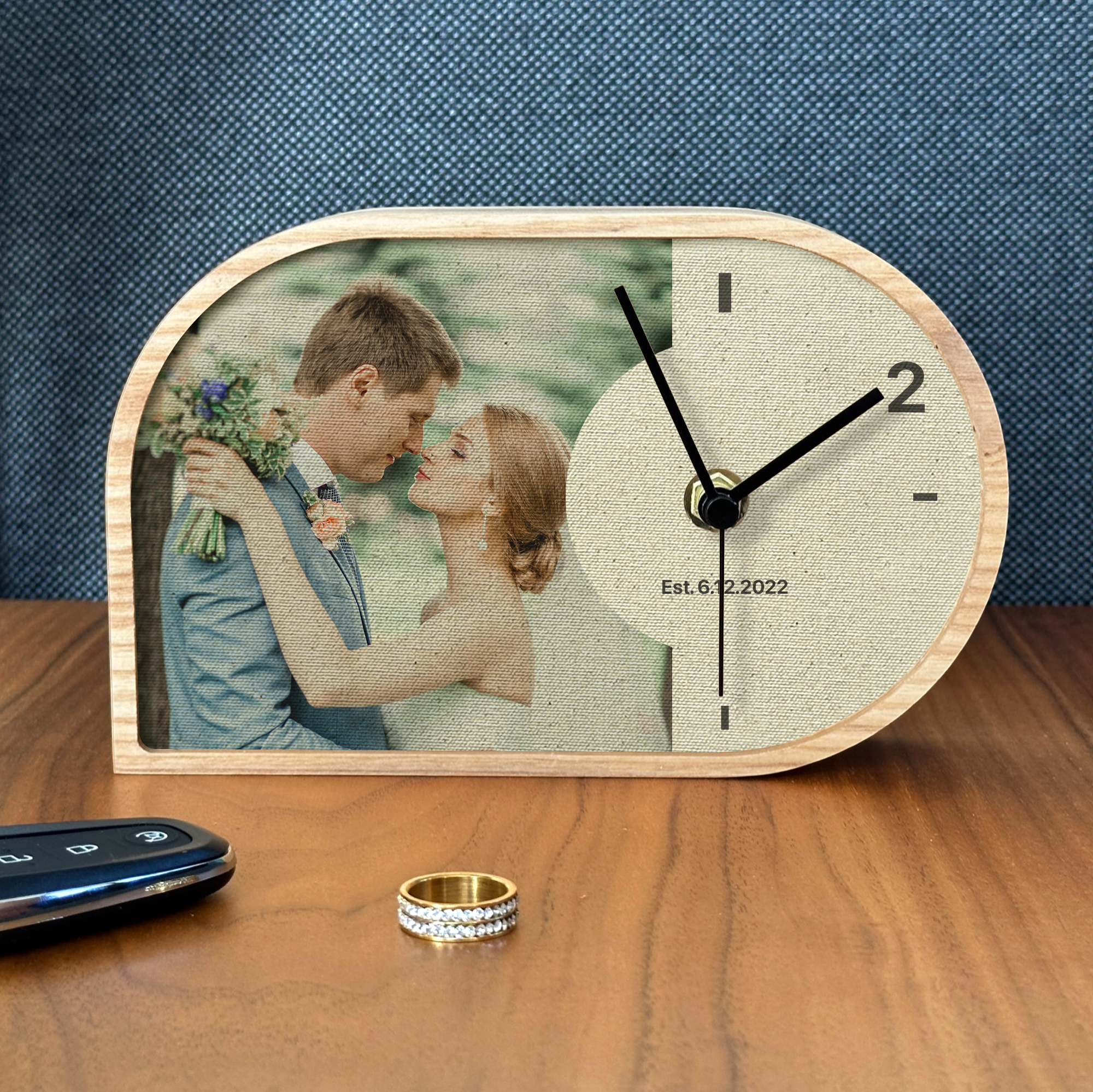 Handmade Desk Clock With customization on cotton for 2nd anniversary