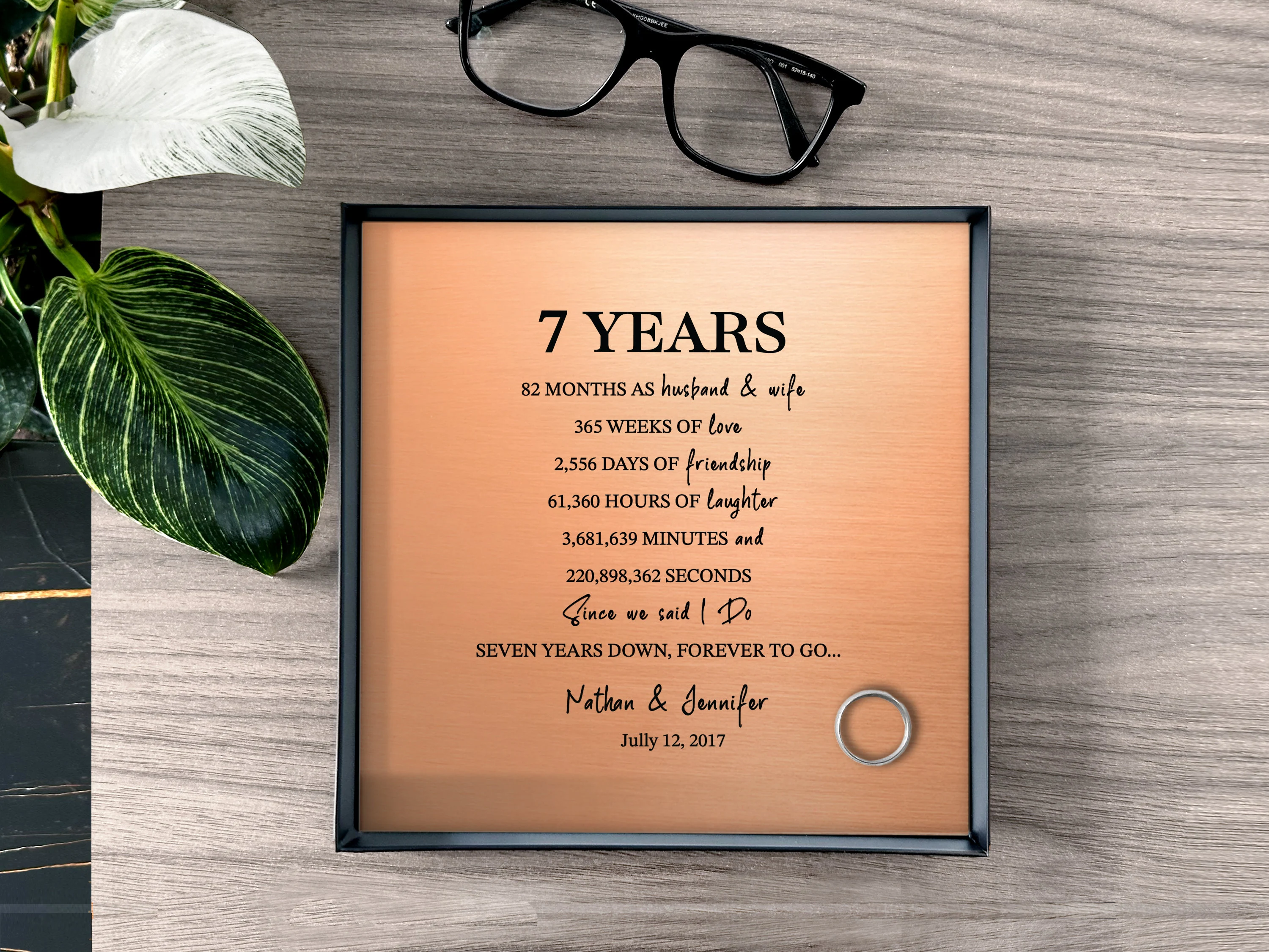 Tray with Custom Wording on Copper for 7th Anniversary