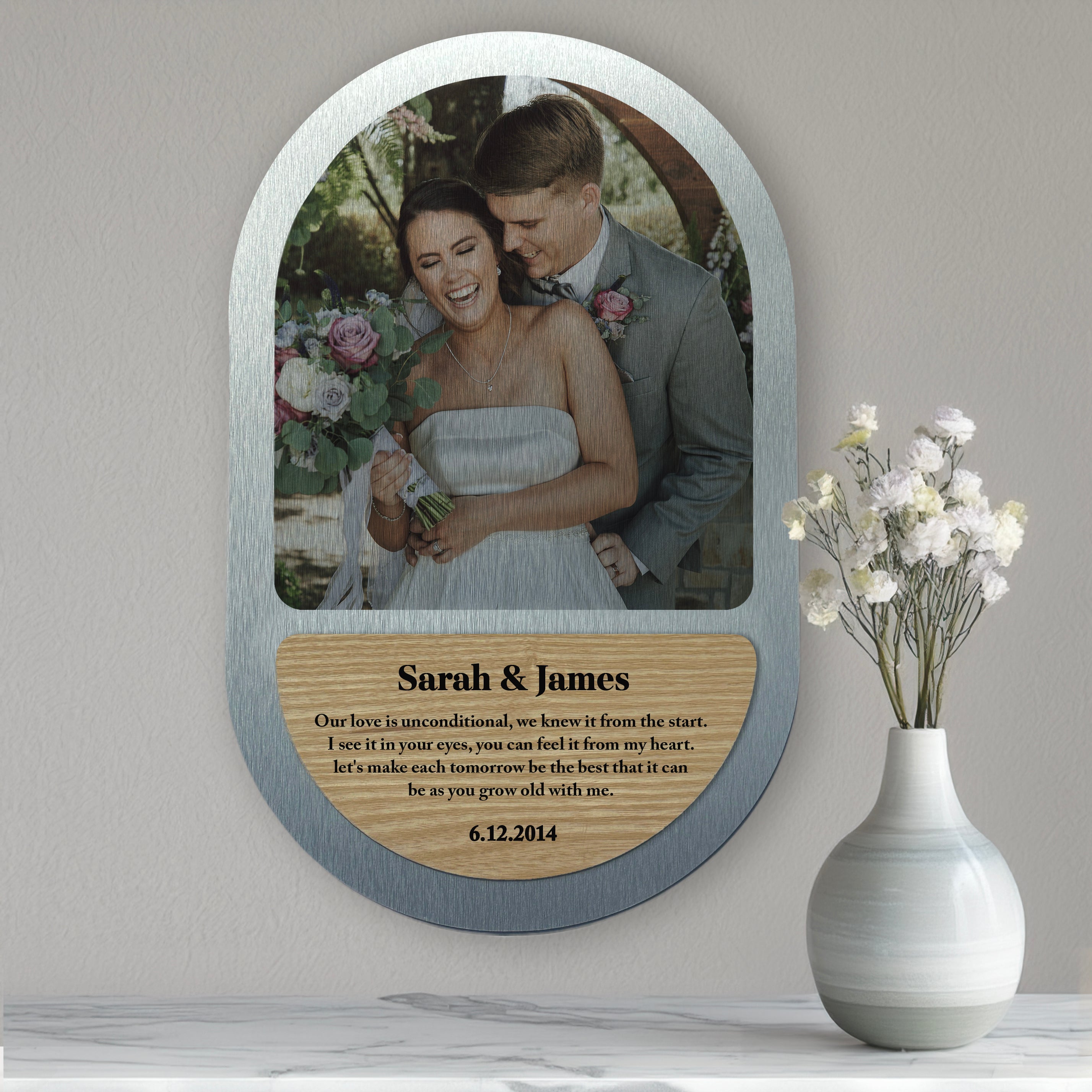 Aluminum wall art with color photo and text customization