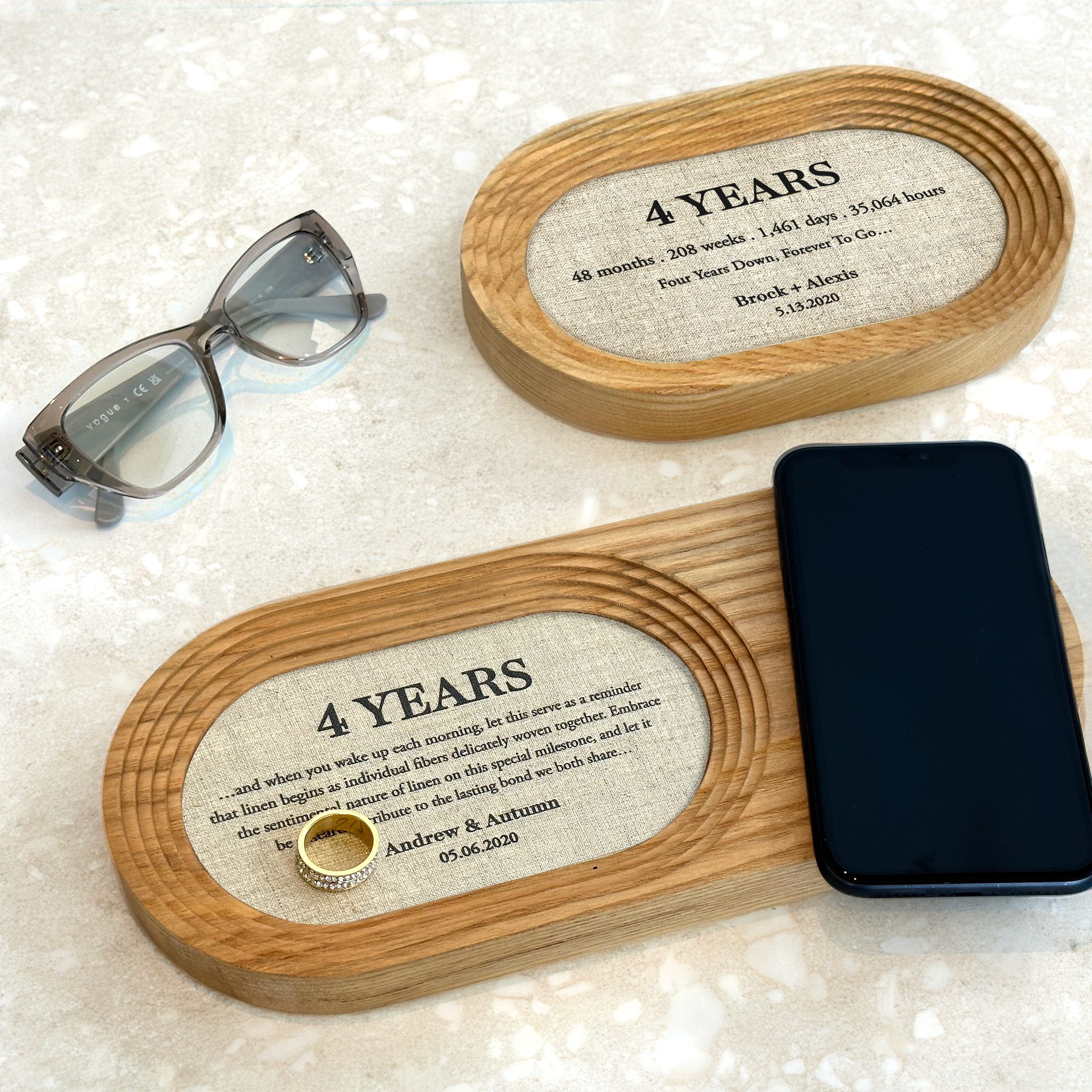 Customizable tray for 4th linen anniversary celebration - Use as key tray, ring dish or jewelry tray