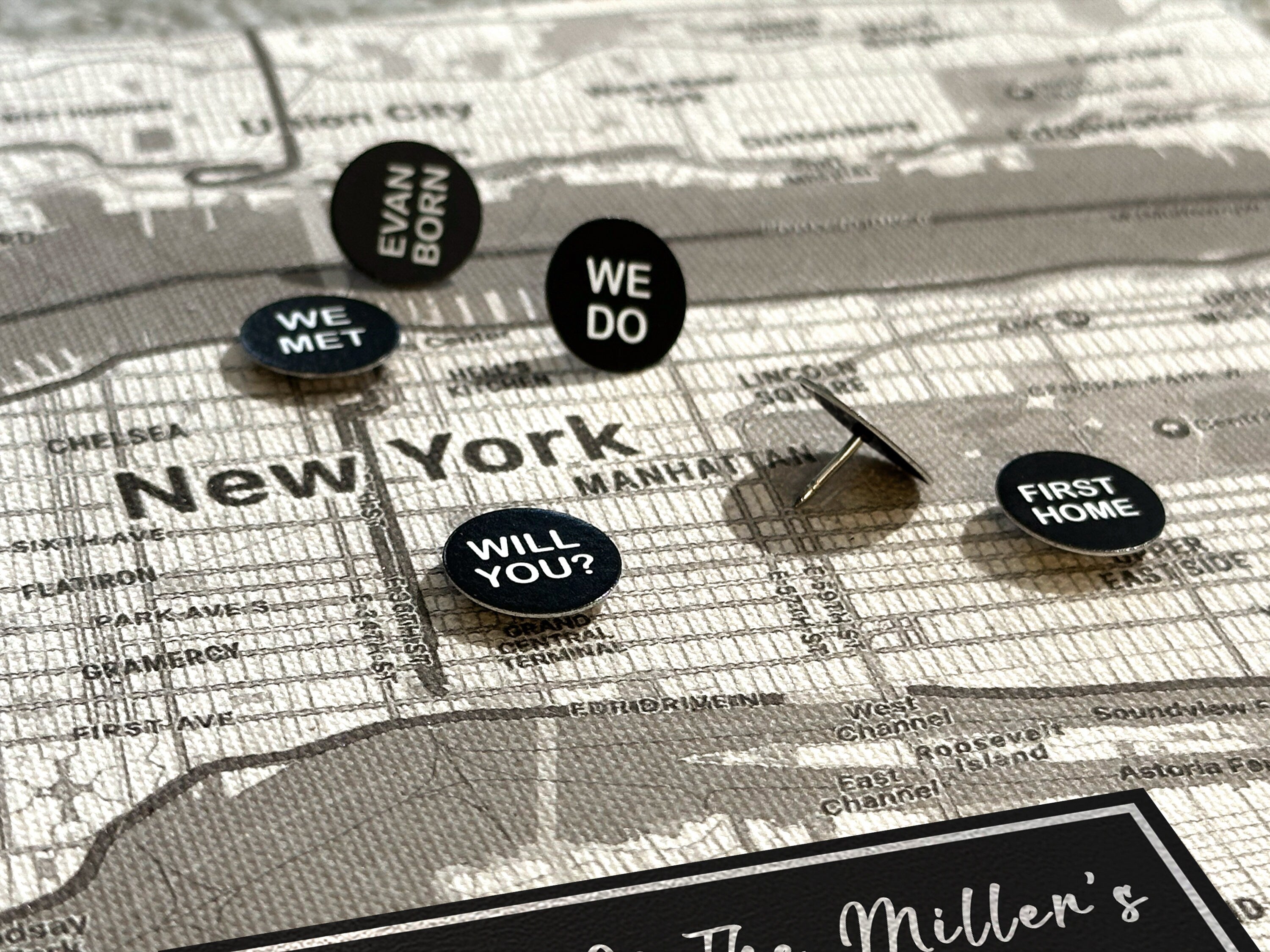 Linen Map with Custom Location Push Pins