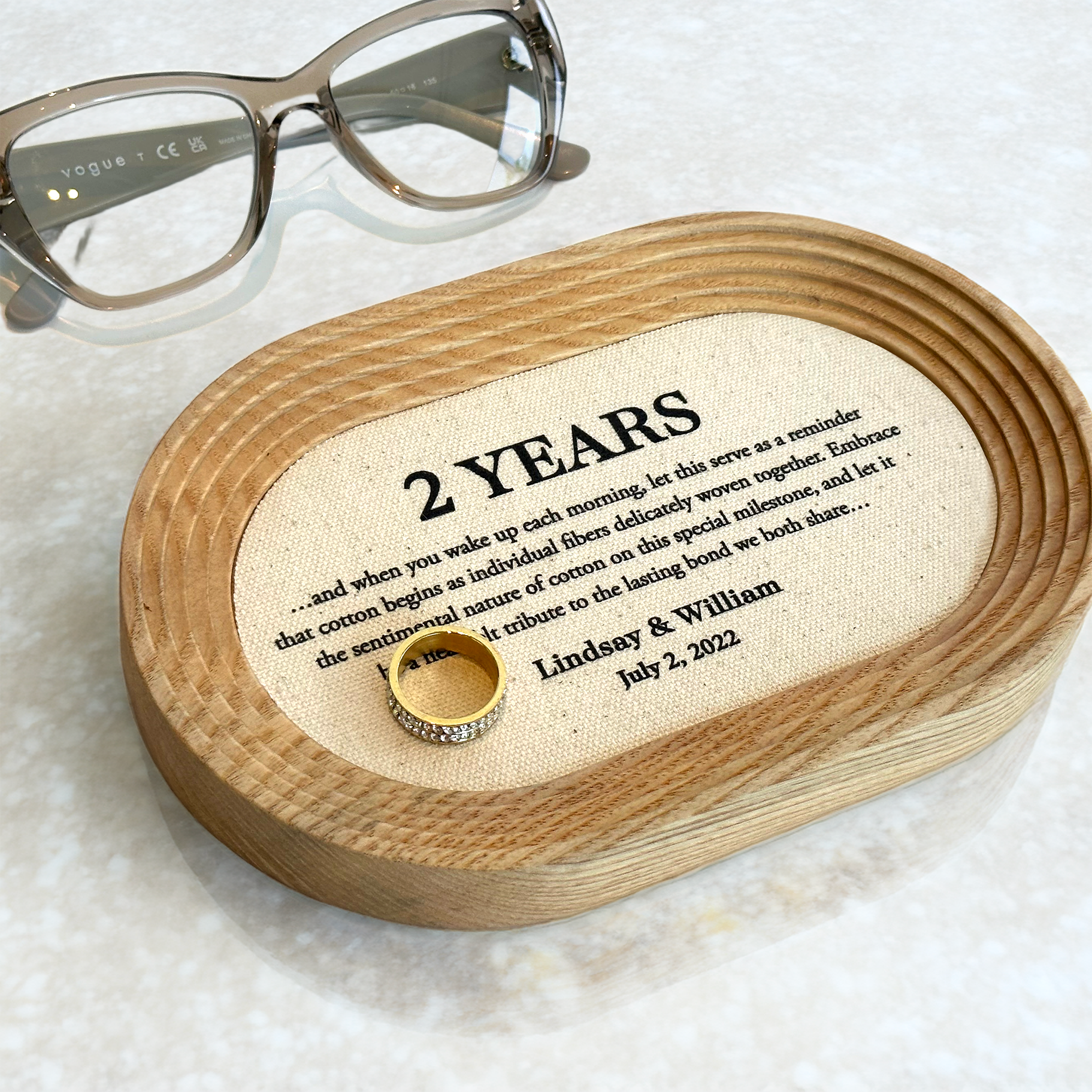 Walnut and cotton tray with wireless phone charging for 2nd Anniversary